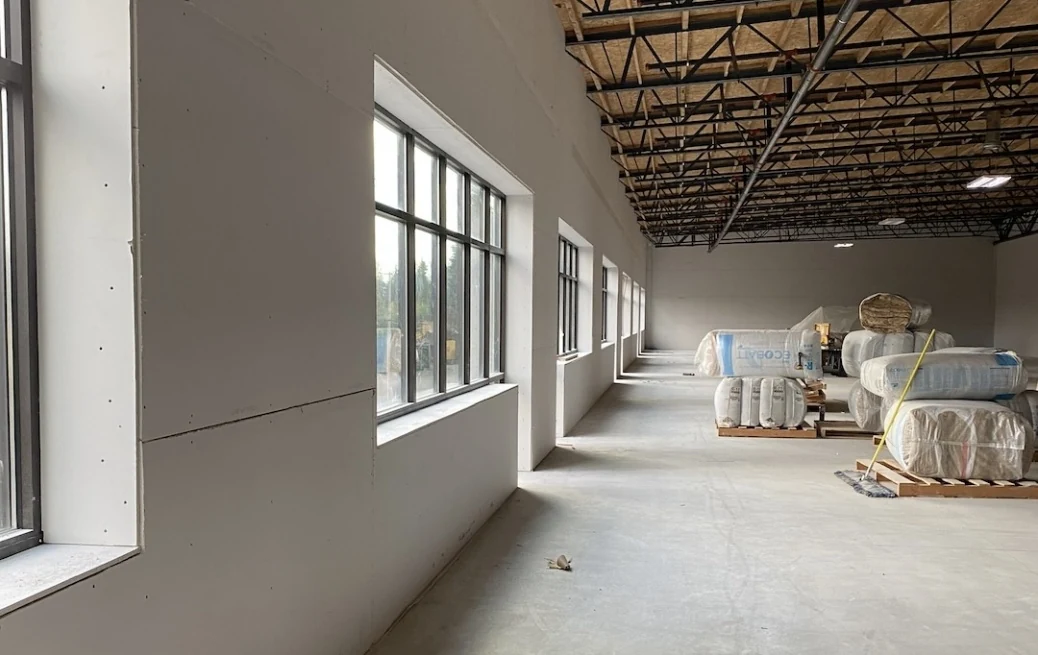 Commercial drywall finish-out in progress