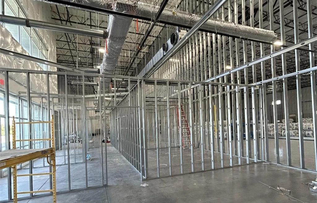 Commercial metal framing in progress
